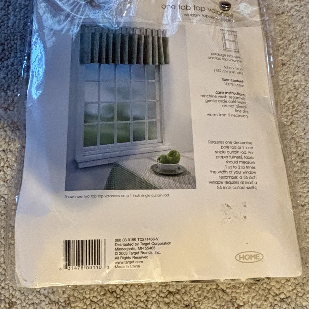 Home Window Valance Green & White Gingham Check Cottage Farm One Tab Top 60x16 - Picture 3 of 5